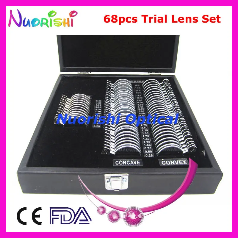 68pcs Small Trial Lens Set Ophthalmic Optical Lens Case Shiny Metal Rim Leather Case Packed 68L-JS