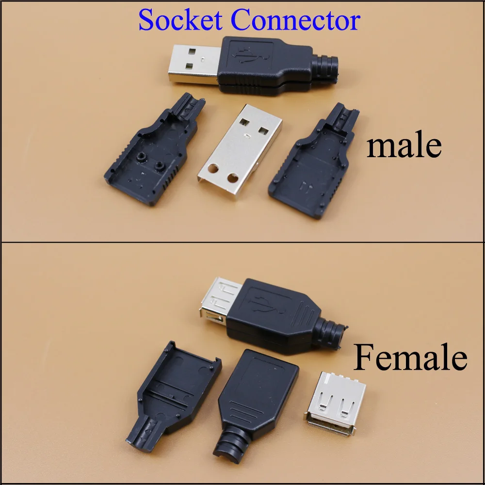 

YuXi hot New Type A Male A Female 2.0 USB 4 Pin Plug Socket Connector With Black Plastic Cover Solder type DIY Connector