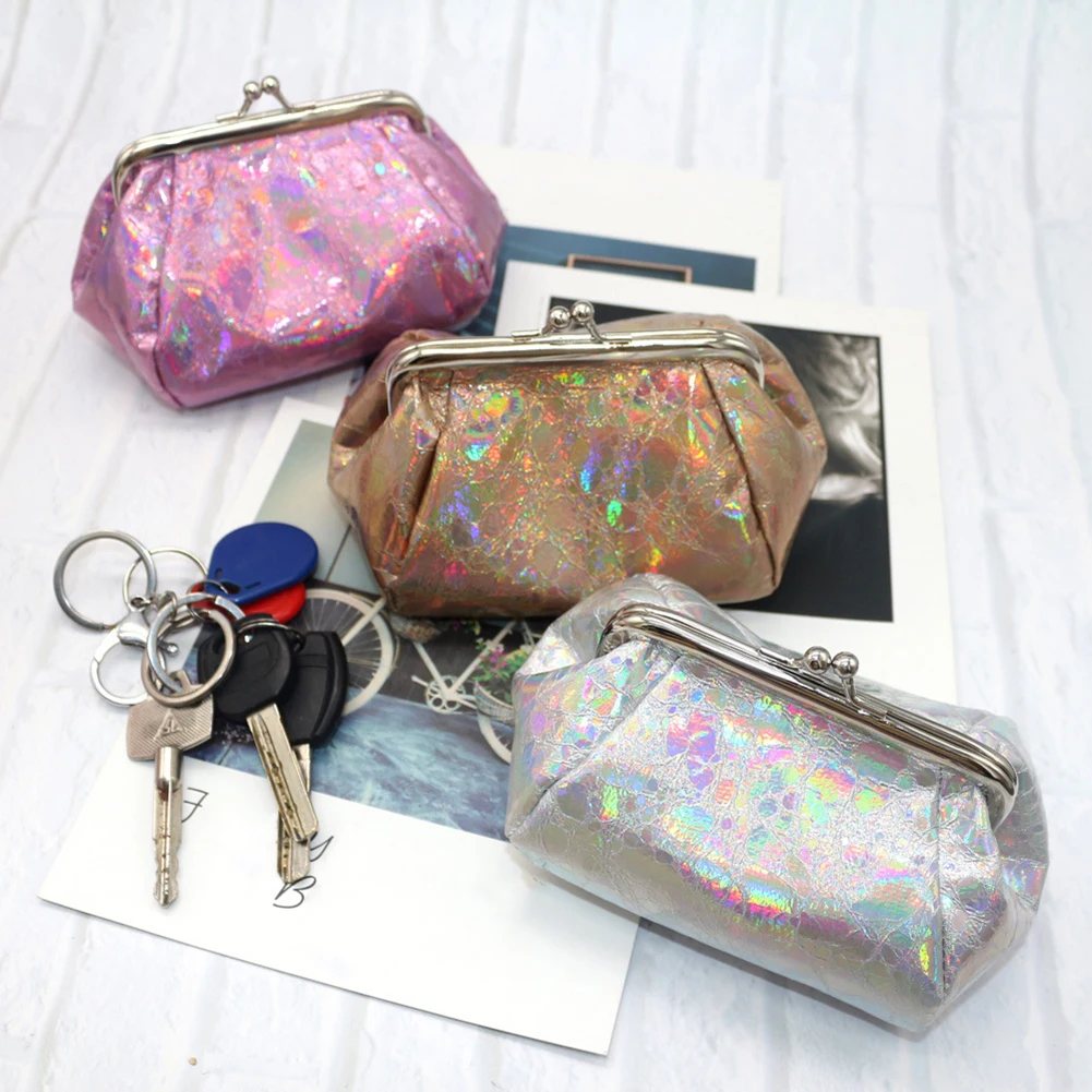 Fashion Women Coin Purse Colorful Laser Holographic Kiss Lock Card Keys Holder Wallet сумка женская bolsa feminina