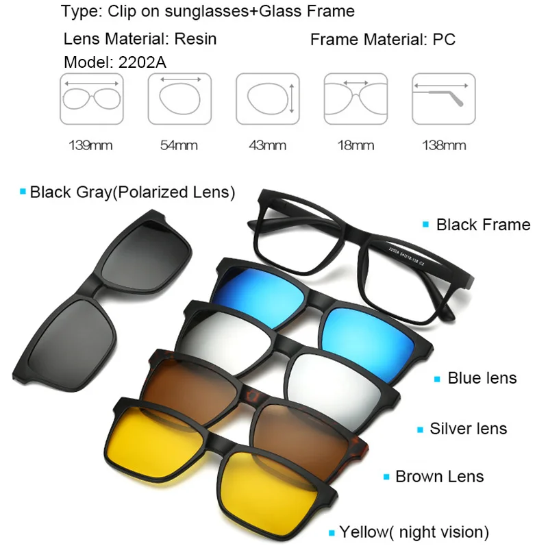 Fashion Optical Spectacle Frame Men Women With 5 Clip On Sunglasses Polarized Magnetic Glasses For Male Myopia Eyeglasses RS159