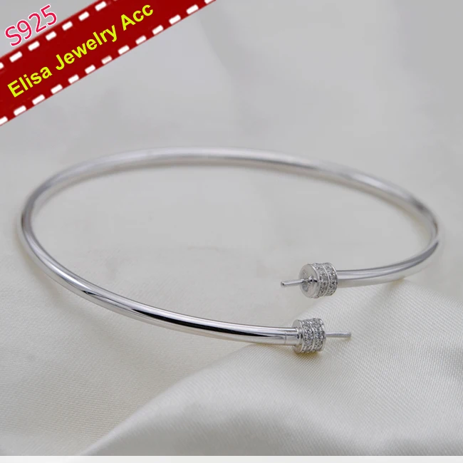 S925 Sterling Silver Double Pearls Bangle Jewelry Findings Women DIY Pearl Bracelet Components 2Pcs/Lot