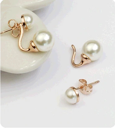 Big & Small Sizes Double Simulated Pearl Ball Silver Plated Golden Stud Earrings for Women Ear Piercing Jewelry