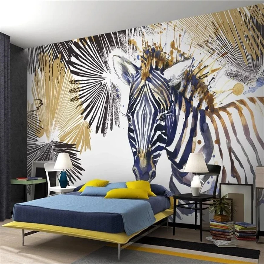 Custom wallpaper 3d stereo photo murals simple lines watercolor zebra cool modern fashion TV background wall paper papier peint