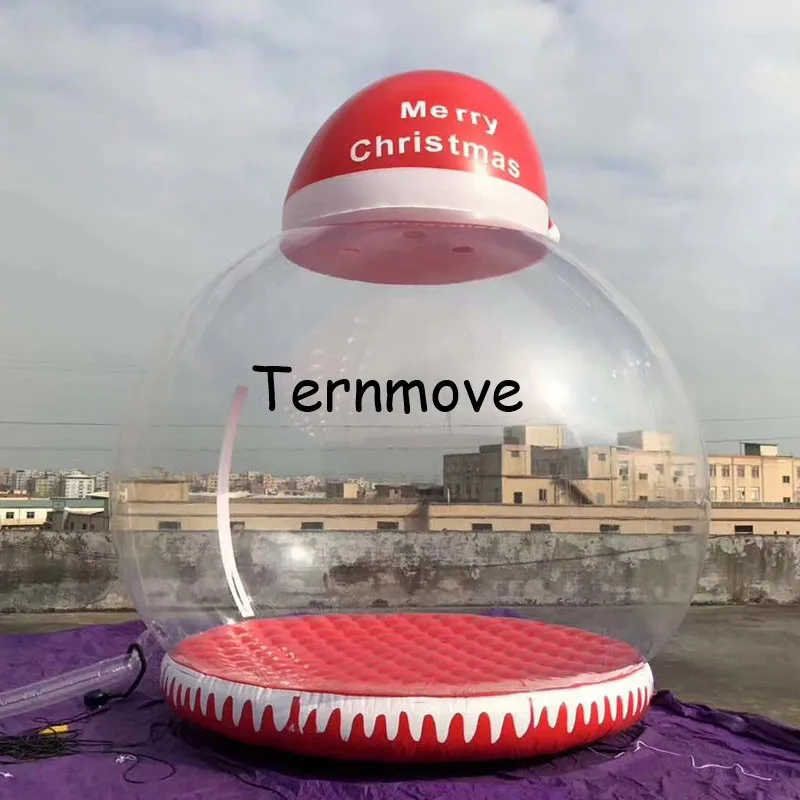 Inflatable christmas snow ball with hat festival Xmax take photo DWF material pvc snow globe Christmas hat transparent tent