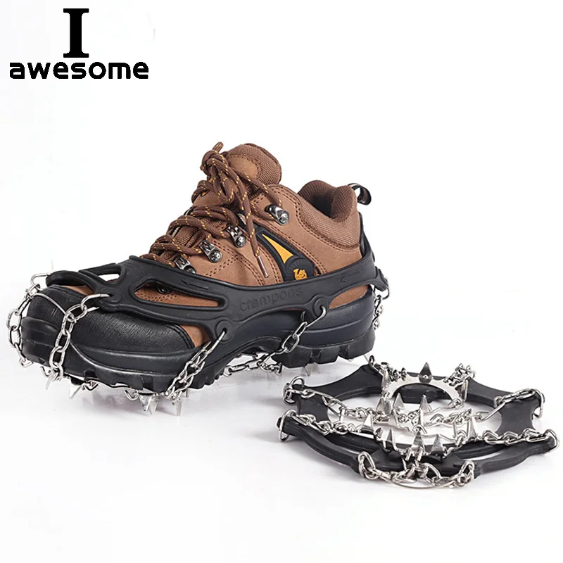 19 Teeth Steel Ice Gripper Spike for Shoes Anti Slip Hiking Climbing Snow Spikes Crampons Cleats Chain Claws Grips Boots Cover