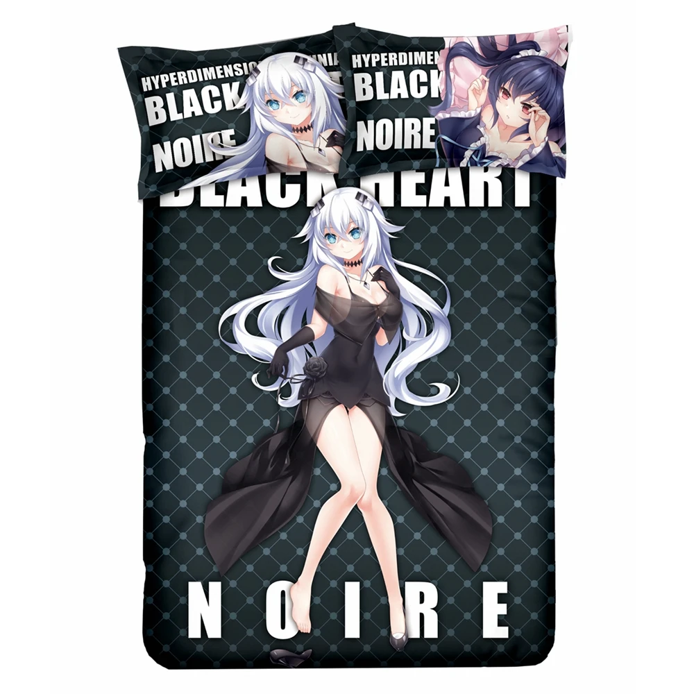 Anime Hyperdimension Neptunia Black Heart Noire Choujigen Game Neptune Bed Flat Sheet Duvet Quilt Cover Pillow Case Bedding Set