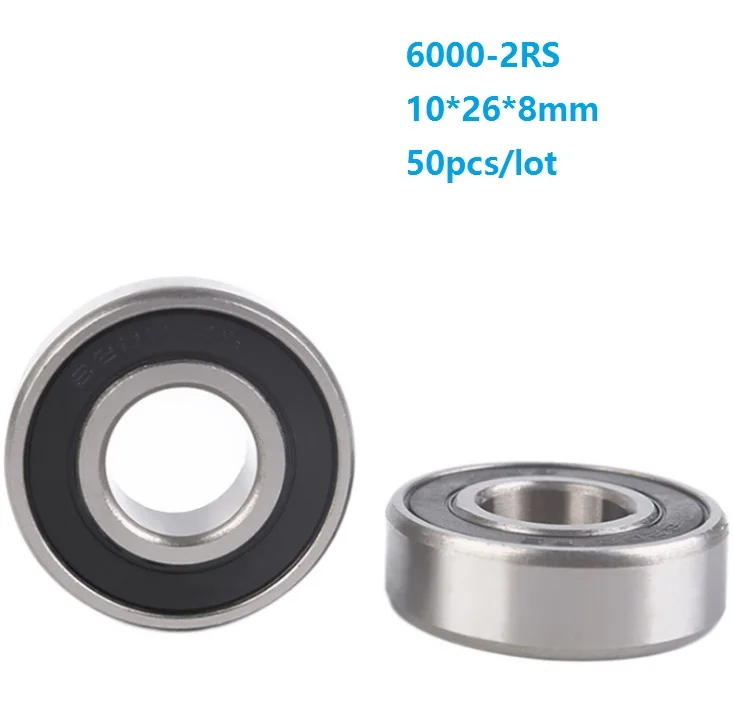 

50pcs/lot 6000RS 6000-2RS 6000 2RS 10*26*8mm Rubber Sealed Deep Groove Ball bearing Shaft 10x26x8mm