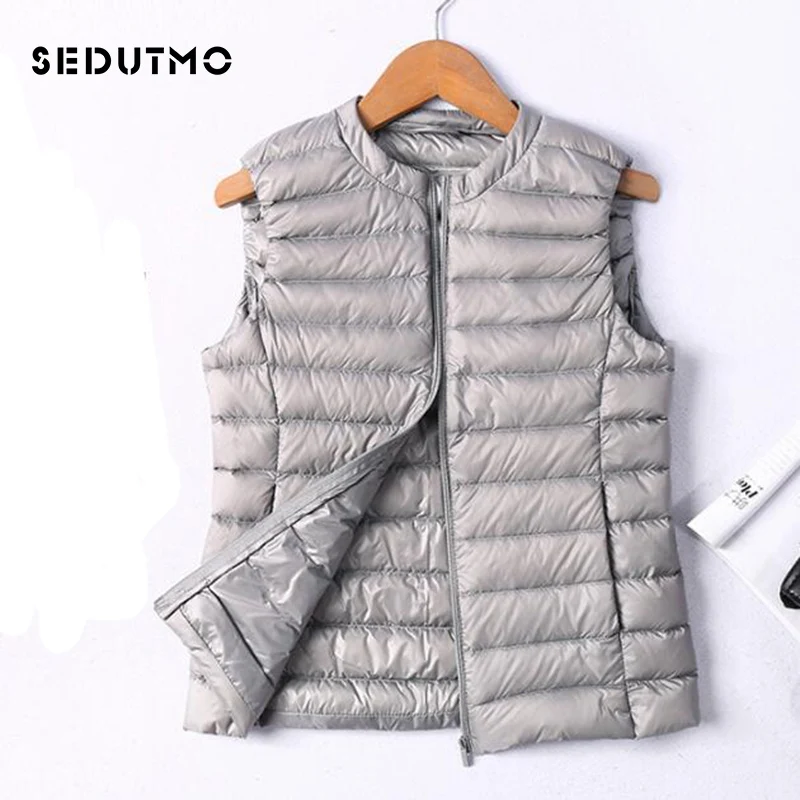 Sedutmo inverno ultra leve das mulheres para baixo jaquetas colete pato para baixo doat curto puffer jaqueta o-pescoço colete ed036