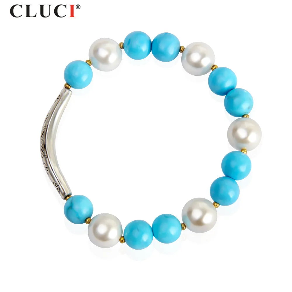 CLUCI  New Shell Pearl Bracelet  Jewelry  10mm turquoise Jewelry Bracelets For Women Party Gift BB005SB