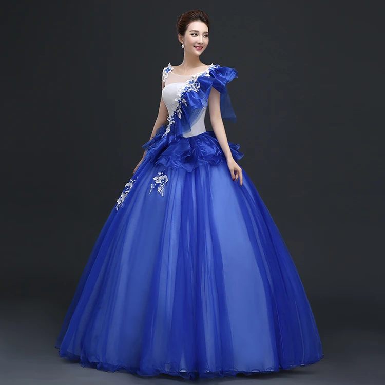 100%real royal blue ruffled ball gown stage/dance long dress Medieval dress Renaissance gown court Victoria dress