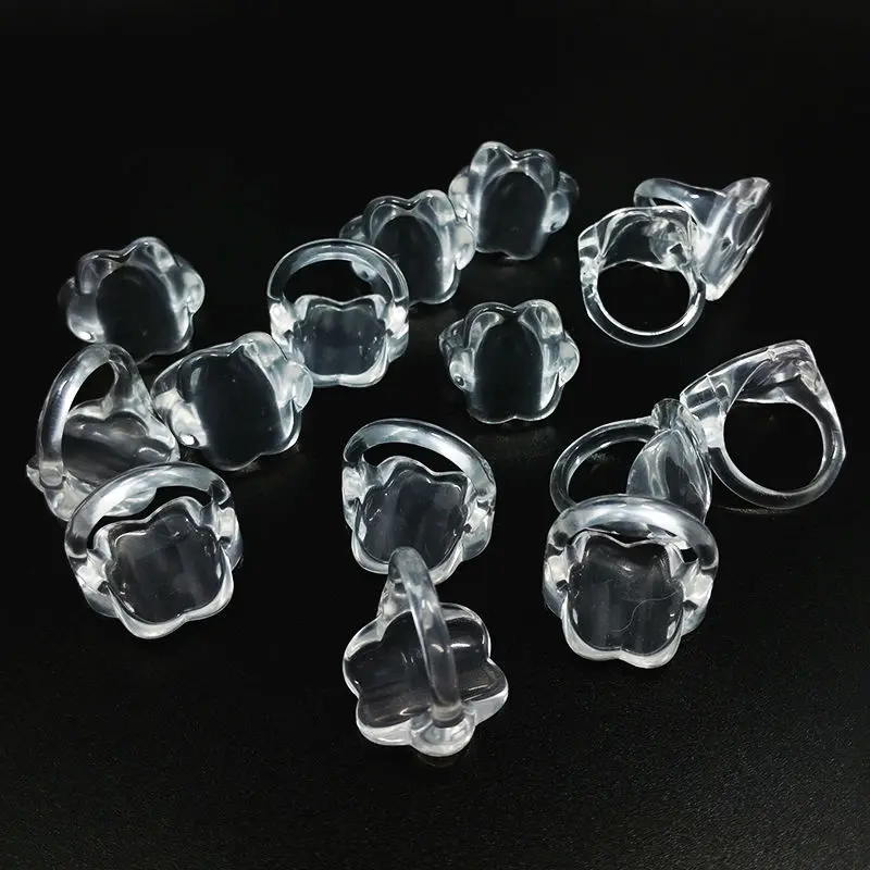 Wholesale Lots 50pcs Transparent Environmental Protection Adult Girls Kids Flower Shape DIY Rings Handmade Accessories
