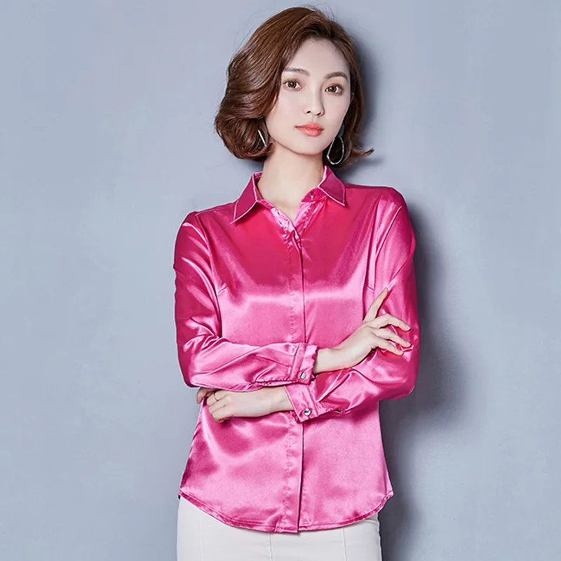 Silk Satin Blouse 2019 New Fashion Long Sleeve Women Slim  Blouses and Tops Lapel Office Shirt OL Blusas Chemise Femme Plus Size