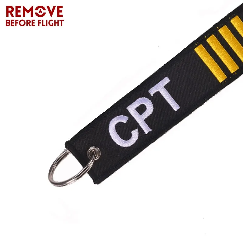 5 PCS/LOT Captain Keychain Jewelry Embroidery CPT Key Rings Chain for Aviation Gifts Zip Puller Remove Before Flight Keychains