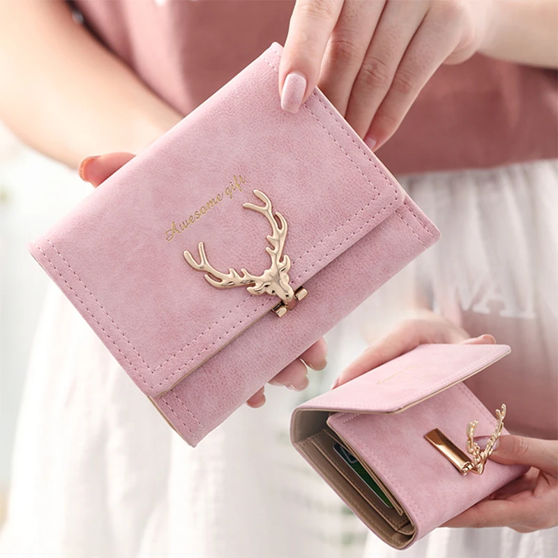 2022 Fashion Women Wallet Luxury Solid Candy Color Zipper Long Female Purse Christmas Deer Ladies Wallets PU Leather Card Holder