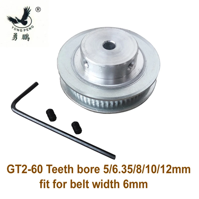 

High quality 1pc 60 teeth GT2 Timing belt Pulley Bore 5 6.35 8 10 12mm fit width 6mm 2GT timing Belt for 3D printer CNC machine