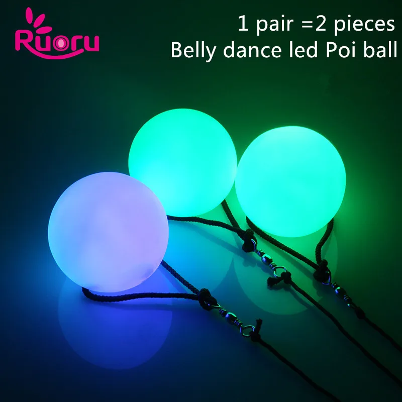 Ruoru 2 stück = 1 paar bauchtanz kugeln RGB leuchten LED POI geworfen bälle für bauchtanz hand requisiten bühne leistung zubehör