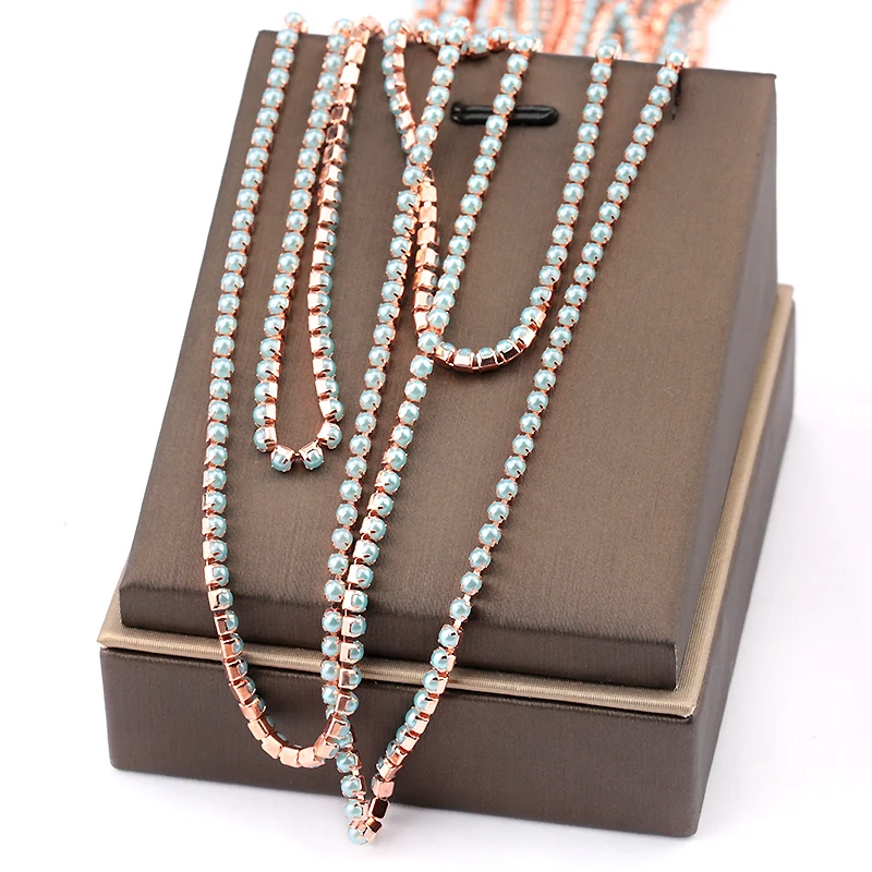 2Yard/10Yards Pearl Copper Rhinestone Chain Base Cup Pearl Chain For Sewing DIY garment accessories trim ABS SS6/2mm 9 Colors