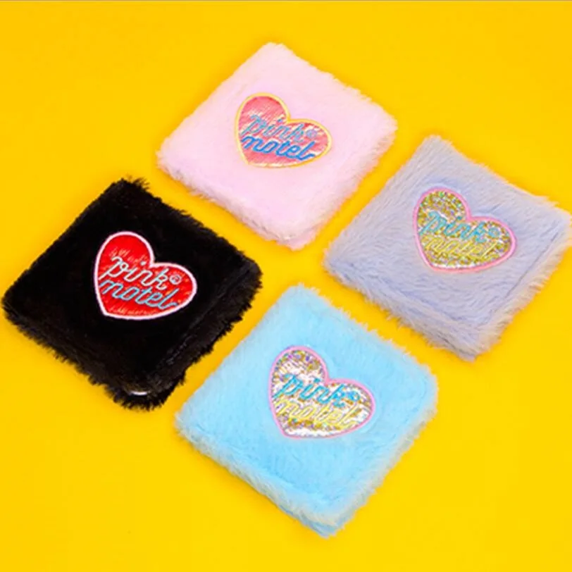 pink Short Wallet Embroidery Flannel Girls Purse Candy Color Soft  Moon Clutch Hasp Heart Women Notecase Money Clips