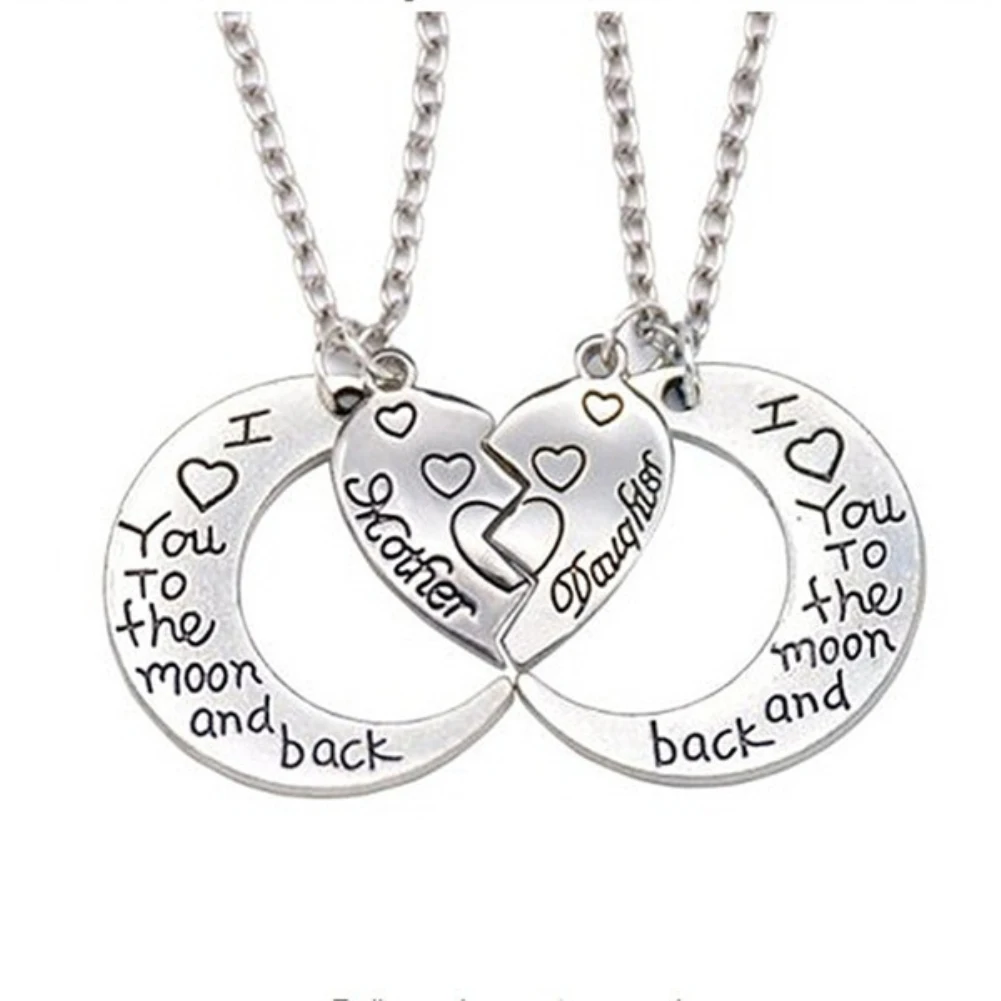 Collar con colgante de corazón I Love You to the Moon and Back, madre e hija, regalo, 2 piezas