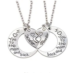 2Pcs I Love You to the Moon and Back Mother Daughter Heart Necklace Pendant Gift