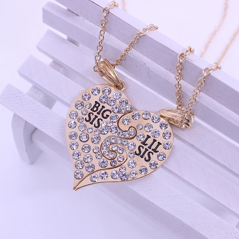 2 Pcs/Set Fashion Big Little Sister Necklace for Women Friends BFF Exquisite Charming Pendant Chains New Jewelry Party Gifts