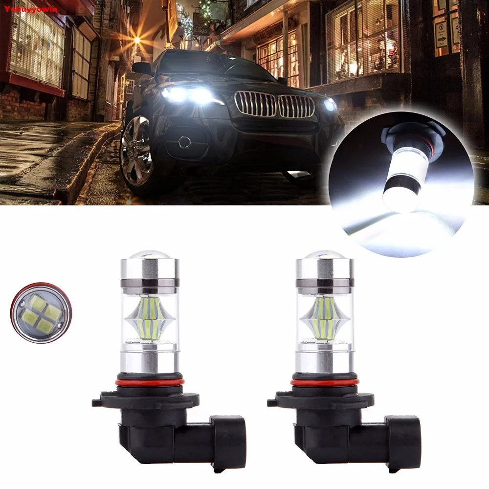 2xWhite 9005 HB3 9145 H10 20*5W 100W 1000LM Cree Chips LED DRL Daytime Light High Power Projector Fog Driving Light Bulbs