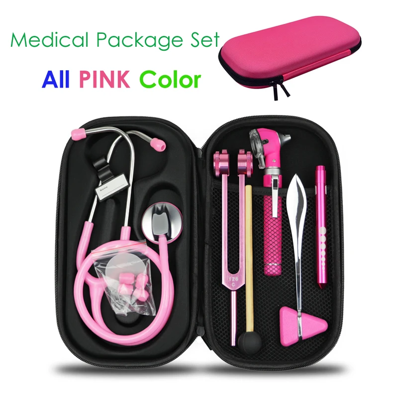 

Pink Medical Health Monitor EVA Storage Case Accessory Kit with Stethoscope Tuning Fork Reflex Hammer LED Penlight Torch Tool