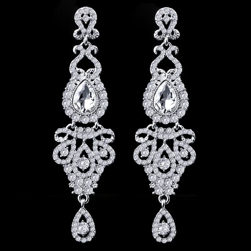 FARLENA Wedding Jewelry Korean Clear Crystal Rhinestones long drop Earrings for Women Fashion Bridal Earrings