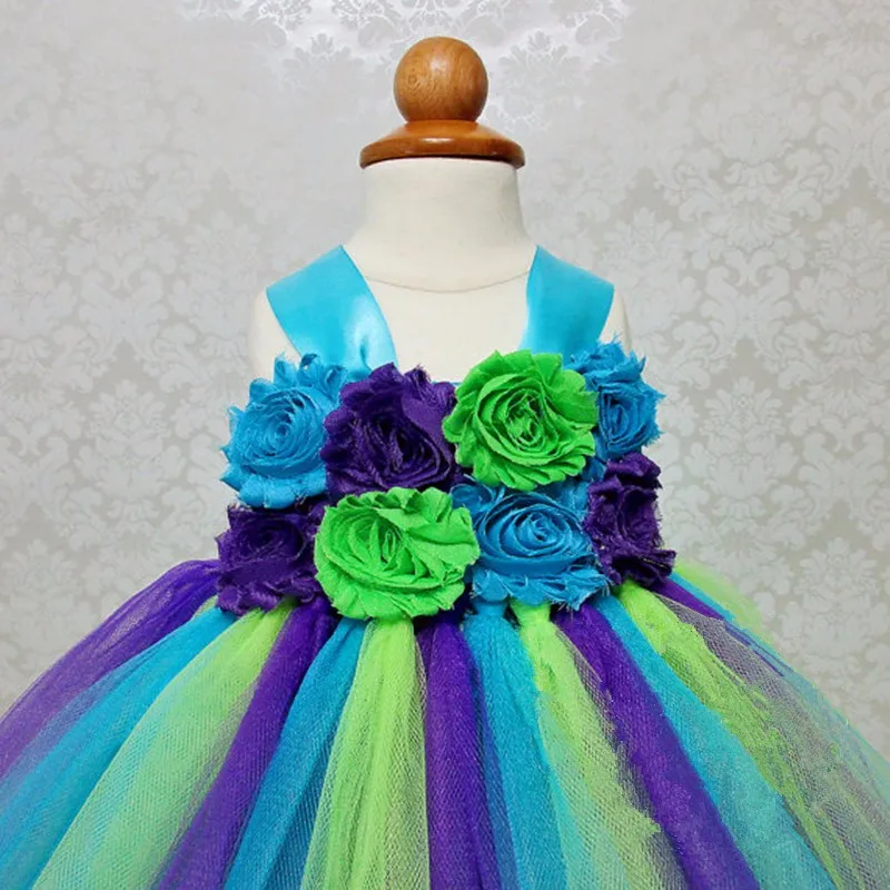 Arcobaleno Colore del Vestito Dal Tutu Delle Ragazze di Fiore Cinghie Capretti del Vestito Crochet Tulle Abiti Dell\'abito di Sfera Dei Bambini Da