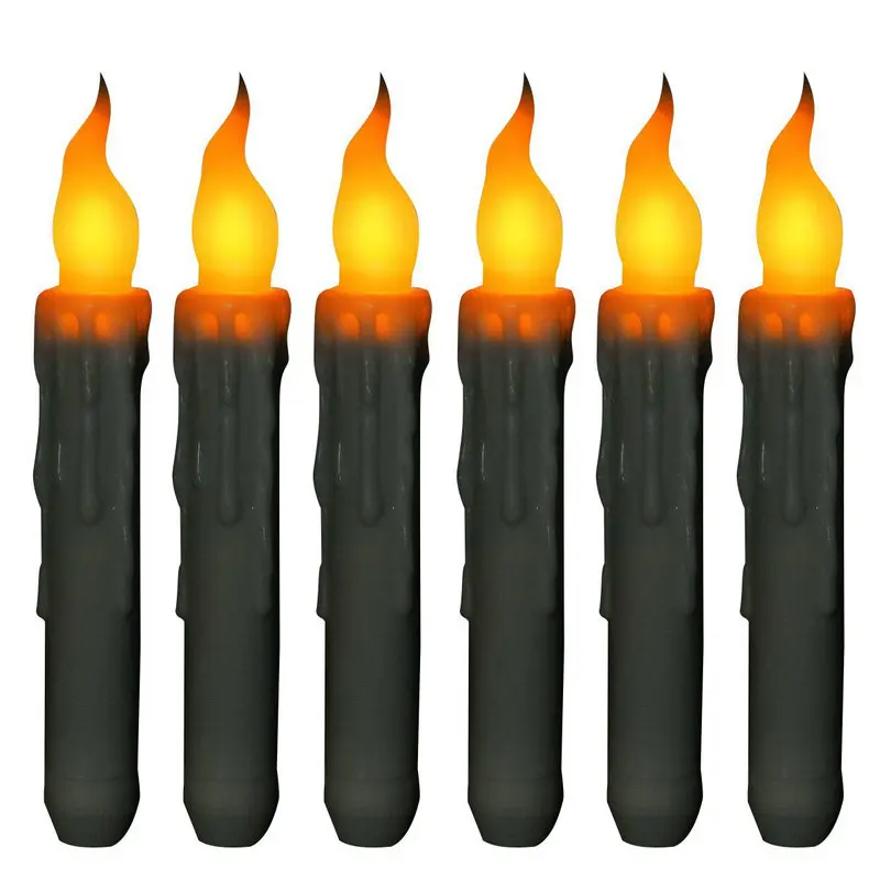 

Set of 6 Flameless Led Taper Candle Flickering Waxless Candlestick f/Wedding Xmas Home table Christmas tree Decoration-Amber