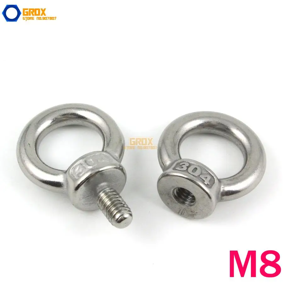

2 Sets M8*15mm Machine Eye Bolt & M8 Eye Nut 304 Stainless Steel