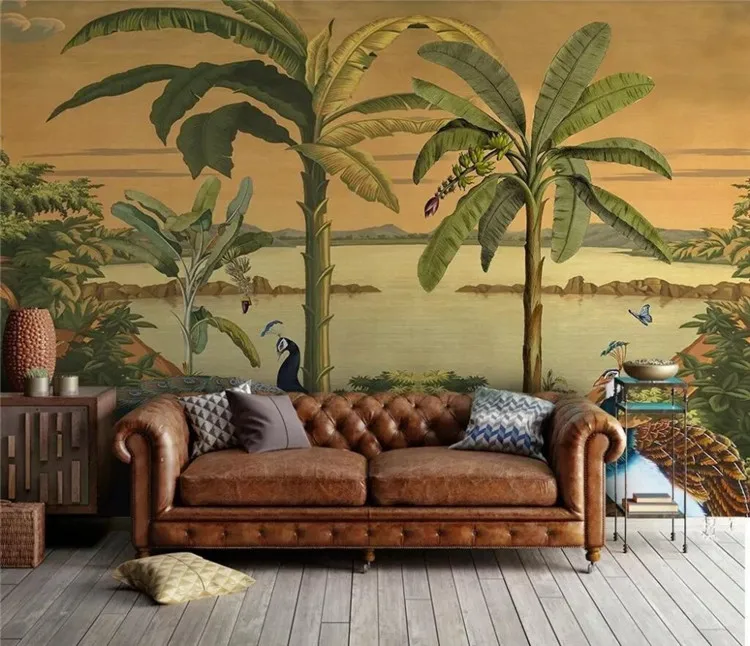 

Custom Tropical jungle peacock Mural Wallpaper Modern 3D Photo Wall paper Painting Living Room TV Sofa Bedding Room