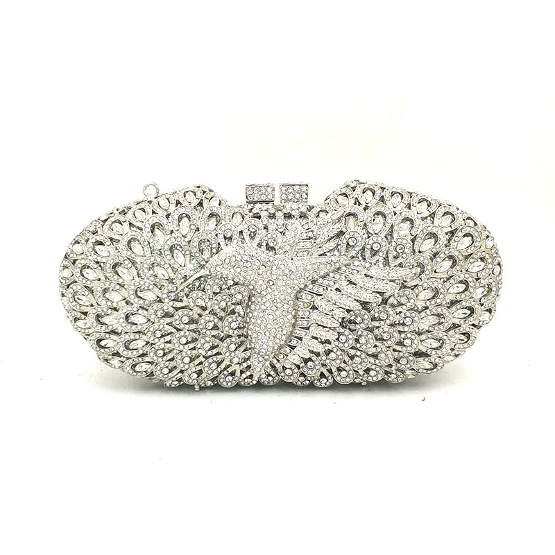 

Women evening party bag diamonds luxury design crystal clutch bridal wedding party purses handbag elegant peacock crystal purses