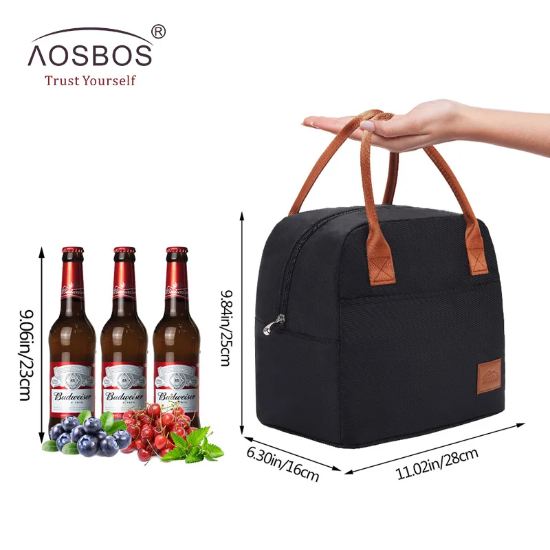 Aosbos Fashion Portable Cooler Lunch Bag Thermal Insulated Travel Tote Bags Large Food Picnic Lunch Box Bag for Men Women Kids