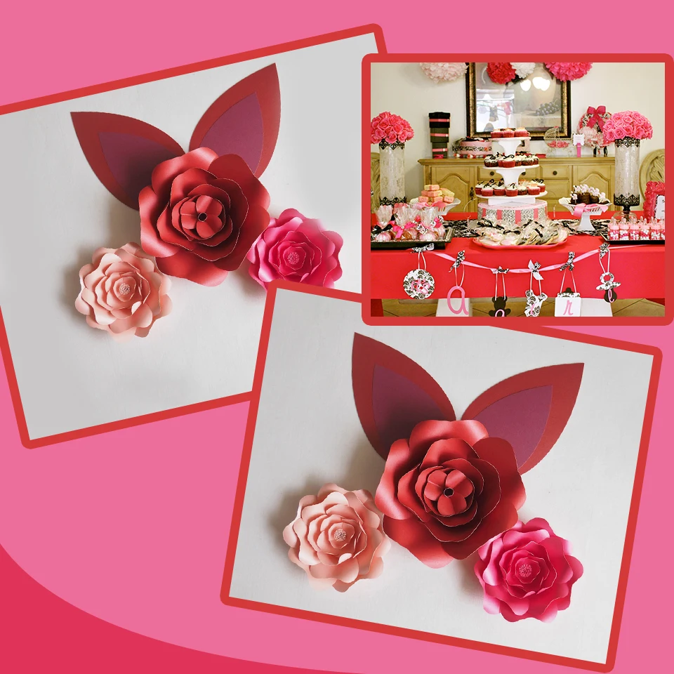 

DIY Large Giant Paper Flowers Rose Fleurs Backdrops 3PCS+ 2 Ears For Wedding Decorations Nursery Kids' Birthday Video