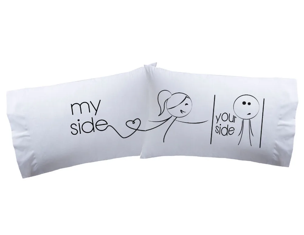 

Hot Valentine Gift My Side Your Side Pillowcase Set White His Her Side Couple Pillow Cover Cases Soft Bed Pillowcases 20"x30"