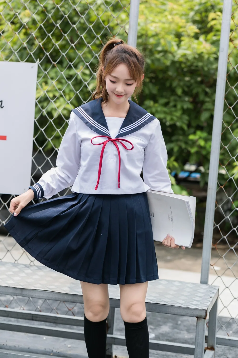 Adrette japanische jk Uniform Mode Seemann Kostüm Bogen weiß Top Marine Falten rock Anime Cosplay für Mädchen Schuluniformen