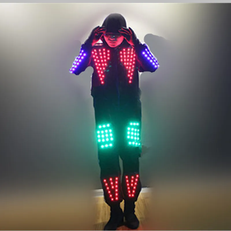 Cool RGB Color LED Growing Robot Costume Men LED Luminous Clothing Dance Wear For Night Clubs Party KTV Supplies