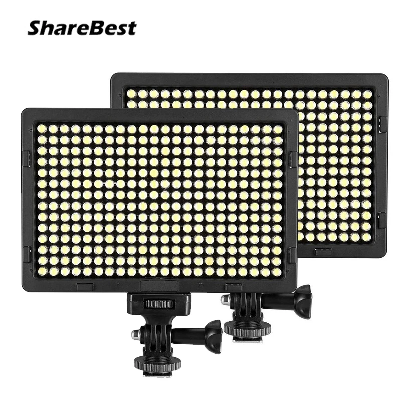 2pcs 308 LED Ultra Bright 5500K Dimmable On Camera Video Light for Canon Nikon Digital SLR Cameras