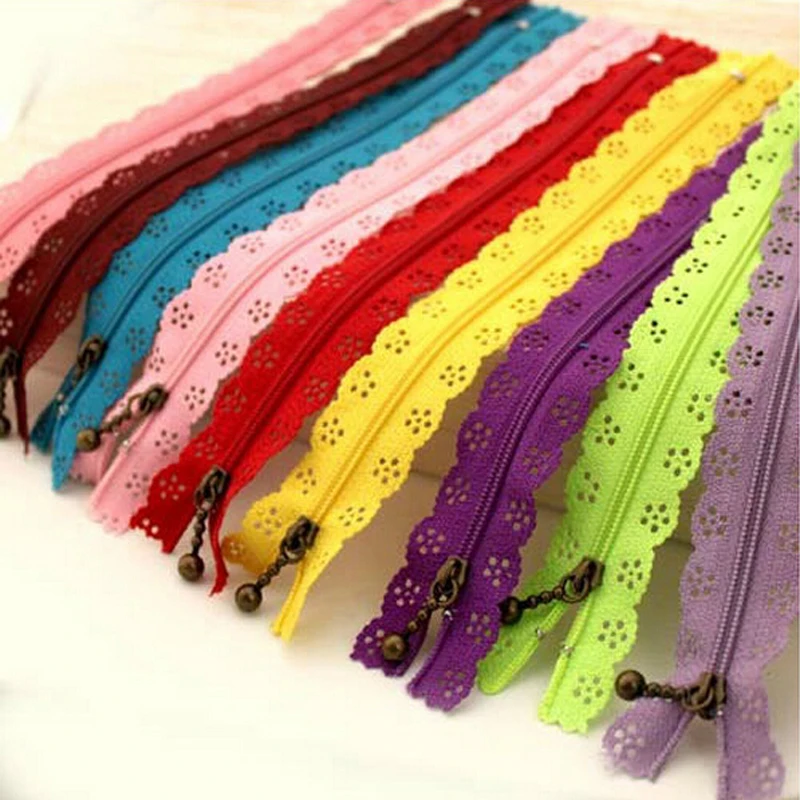 5pc 25cm Nylon Coil Beautiful Lace Zippers Lace Sewing Zipper for DIY bag etc Tailor Sewer Craft Retail KT0755 5BB5303