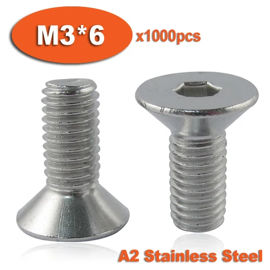 

1000pcs DIN7991 M3 x 6 A2 Stainless Steel Screw Hexagon Hex Socket Countersunk Head Cap Screws