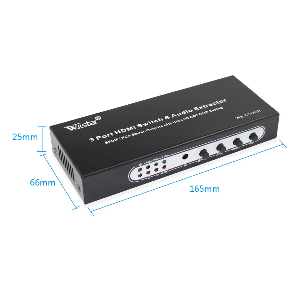 Wiistar 3 Port HDMI Switch HDMI 3 IN 1 OUT with MHL Audio Extractor 4K EDID 5.1CH Spdif R/L Output Converter