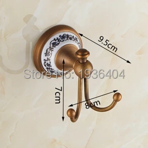 Antique Brass Clothes Hooks Wall Mounted with  Porcelain towel rack clothes hook Bathroom Accessories Robe Hooks H001
