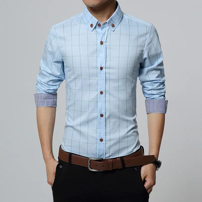 

New Fashion Brand Spring&Autumn Men Clothes Slim Fit Men Long Sleeve Shirt Men Plaid Cotton Casual Men Shirt Plus Size 5XL