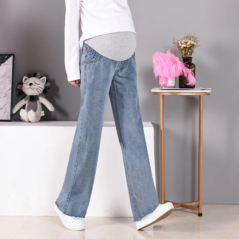 Pregnant women wide leg pants autumn 2019 spring new fashion denim pants stomach lift straight loose pants