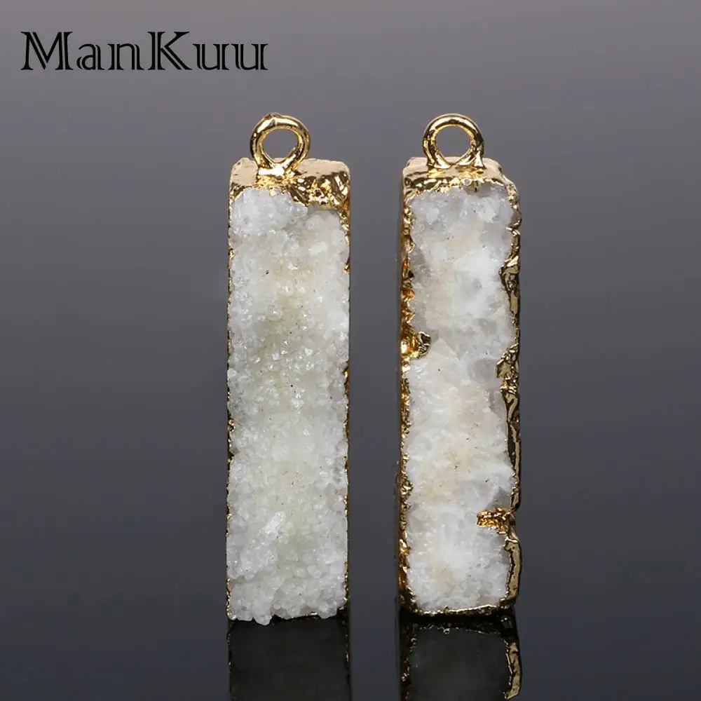 

Mankuu Rectangle Druzy Pendants Gold Plating Natural Gem Stone Pendants Small White Crystal Cluster Pendants For Jewelry Making