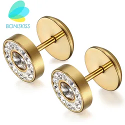 Boniskiss Silver Color Earrings Women Stud Stainless Steel Stud Earrings Double Sided Body Jewelry Ohrringe Bijuteria Feminina