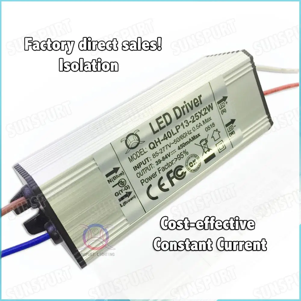 2-10 Pieces Waterproof High PFC 40W AC85-277V LED Driver 13-25Cx2W 450mA DC39-84V Constant Current For Spotlights Free Shipping