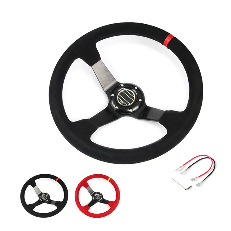 

hot 14inch 350mm Deep Corn Drifting Suede Leather Steering Wheel / Universal Car Auto Racing Steering wheels 2/Colors