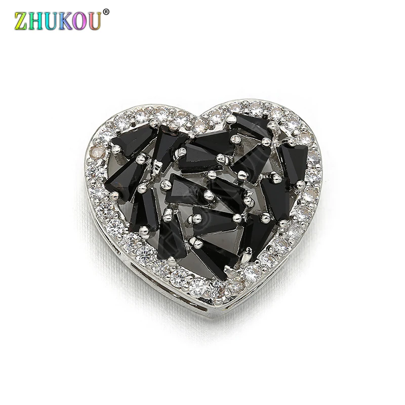 15mm High Quality Handmade Brass Cubic Zirconia Heart Shape Charms Connectors DIY Jewelry Findings Making, Model: VS219